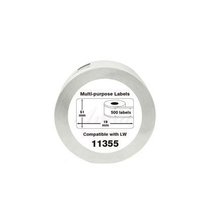 11355 Kompatibles Etiketten Rolle für Dymo S0722550 11355 Weiß 19mmx51mmx500Stk Permanent für Dymo Labelwriter 4XL 310 320 330 400 450