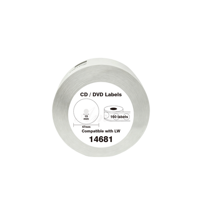 14681 Kompatibles Etiketten Rolle für Dymo S0719250 14681 Weiß Ø57mmx160Stk CD/DVD-Etiketten Permanent für Dymo Labelwriter 450 Turbo 450 Twin Turbo 450 Duo 4XL SE450