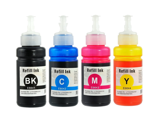 T6641- T6644 Kompatibles Tintenflasche für Epson T6641 T6642 T6643 T6644 C13T664140 C13T664240 C13T664340 C13T664440 für EcoTank ET2500 ET2550 ET2600 ET4500 L100 L110 L1300 L200 L210 L300 L310 L350 L355 L365 L380 L385